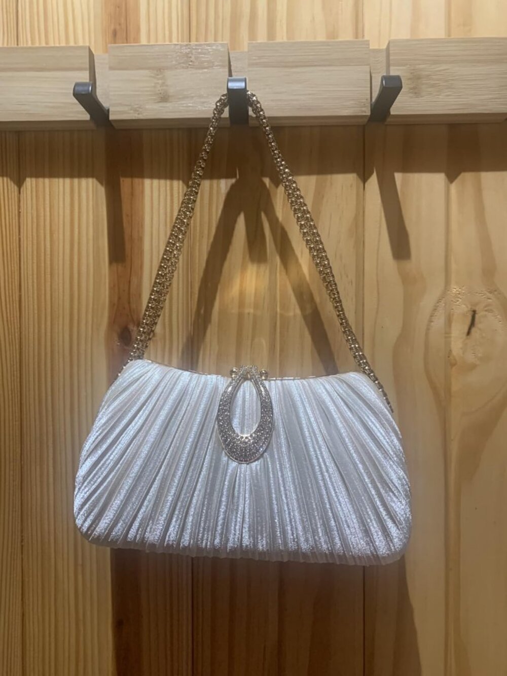 Neiman Marcus Silver Satin Elegant Prom Sparkling Evening Bag - Picture 2 of 3